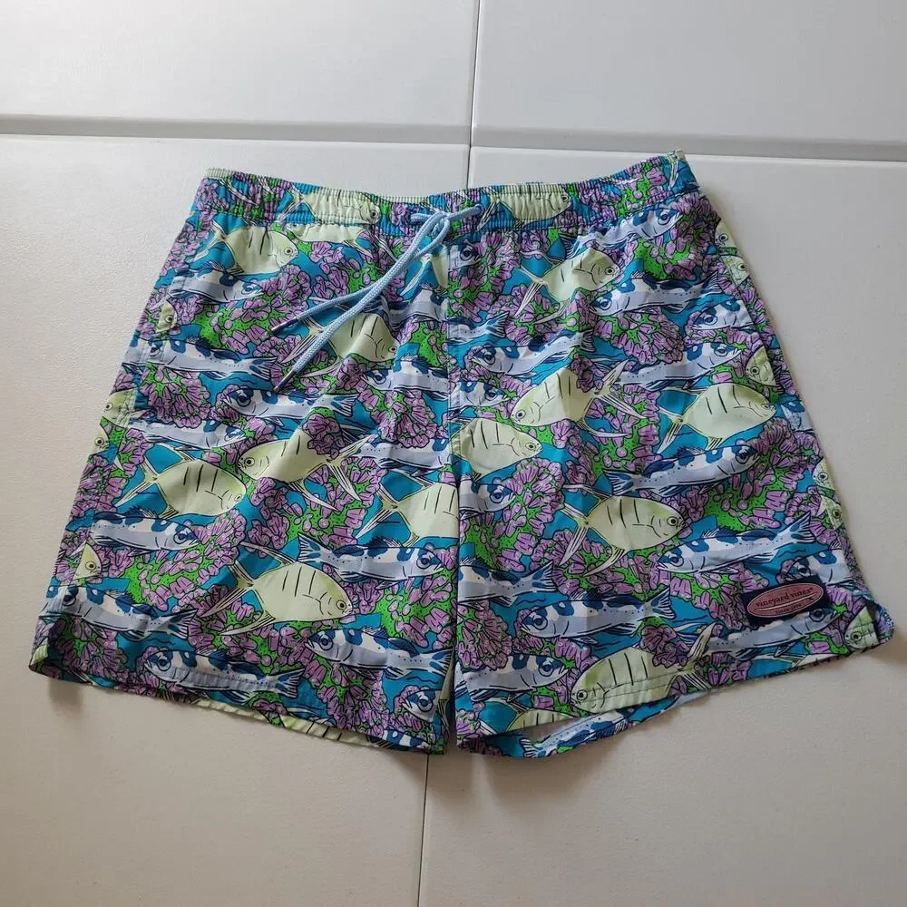 Vineyard Vines Shorts Mens Medium Blue Fish Swim Trunks Board Shorts